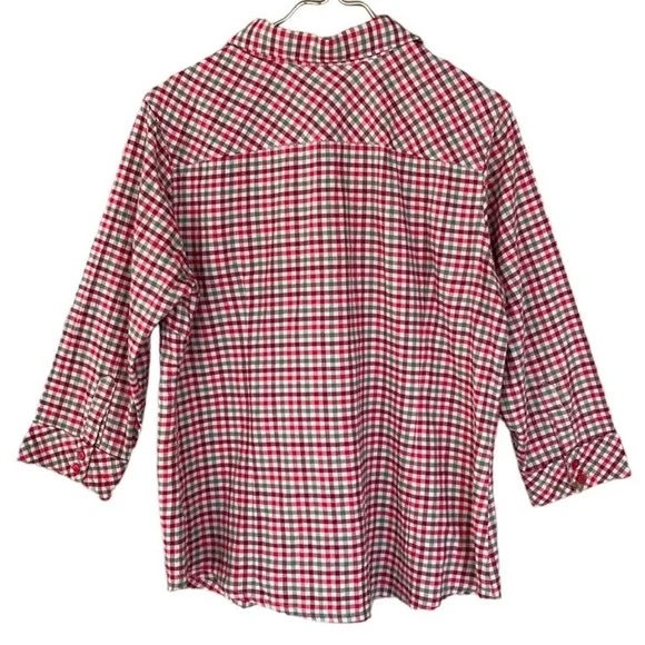Columbia Plaid Button Down Shirt Crinkle Cotton 3/4 Sleeve L - Picture 6 of 10